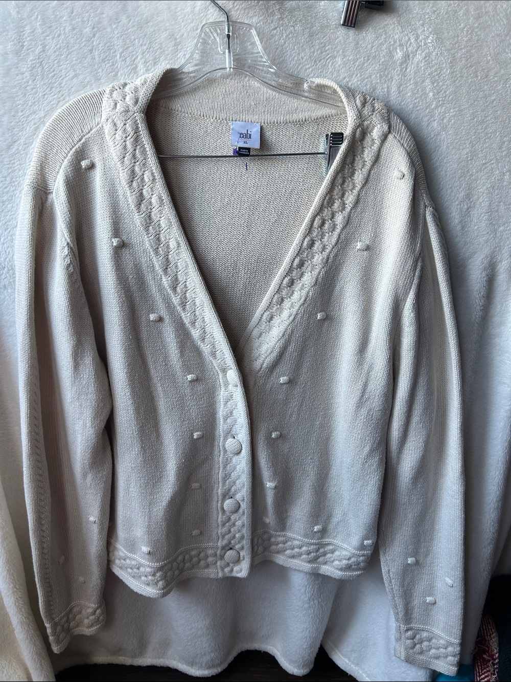 Cabi retro bubble textured cream Knit Button-Up Sweater Cardigan